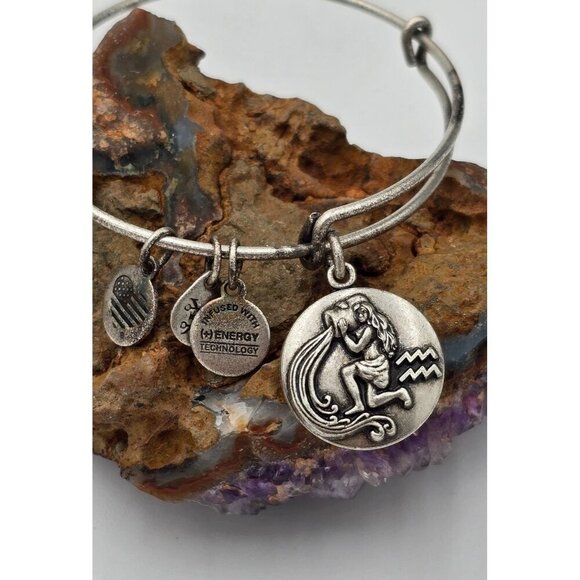 Alex and Ani Silver Tone Aquarius Charm Bangle Bracelet Designer Jewelry - Picture 2 of 4